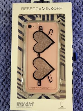 Rebecca Minkoff Pink iPhone 7 Cell Phone Case with Glitter Heart Motif